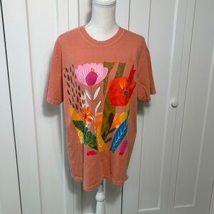Comfort Colors Floral Graphic T-Shirt in Coral Large Cotton
